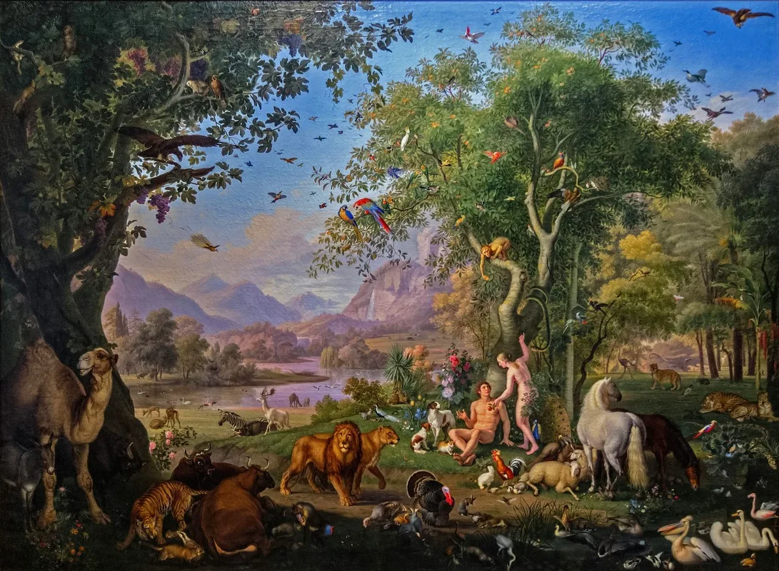 Adam and Eve in the Garden of Eden: classical painting